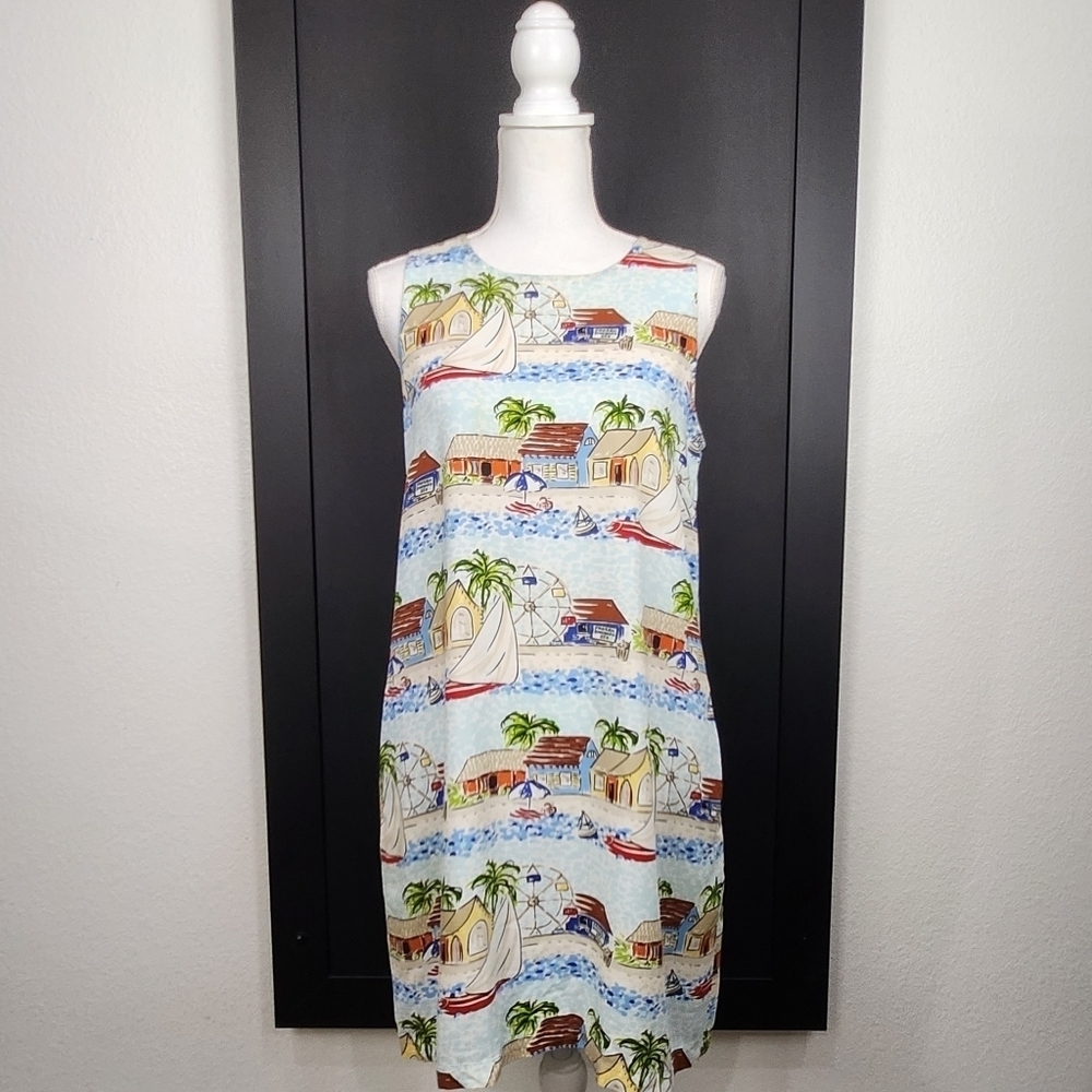 WEEKEND Clothes Line Colorful Beach Theme Printed Dress Size Medium